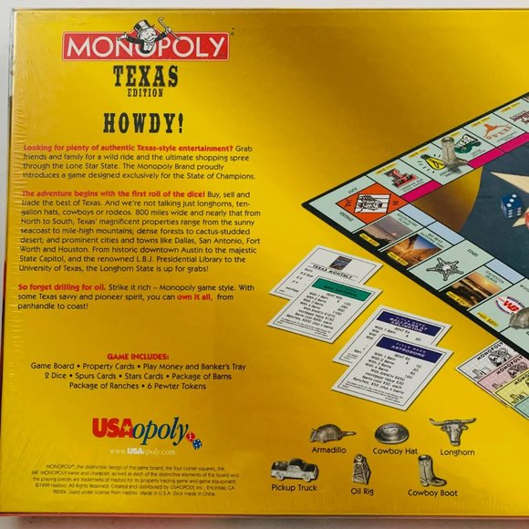 Vintage Monopoly Texas Edition Howdy! 1999 Board Game Hasbro USAopoly Sealed - Picture 5 of 9